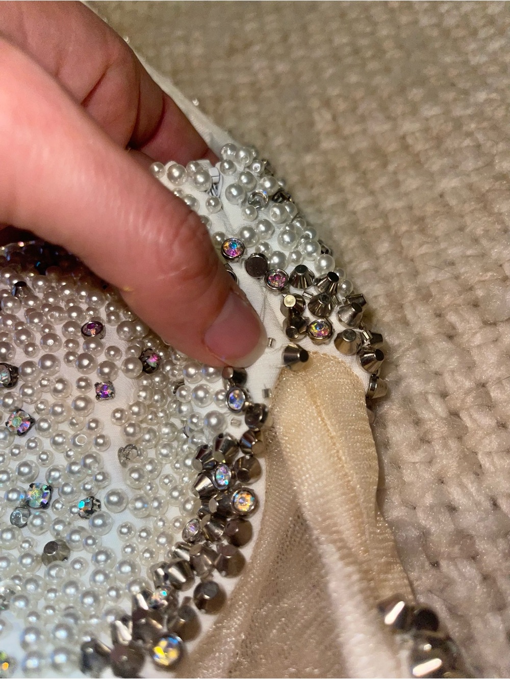 Jovani Ivory Beaded Halter Mini Dress with Silver Accents - Picture 10 of 14